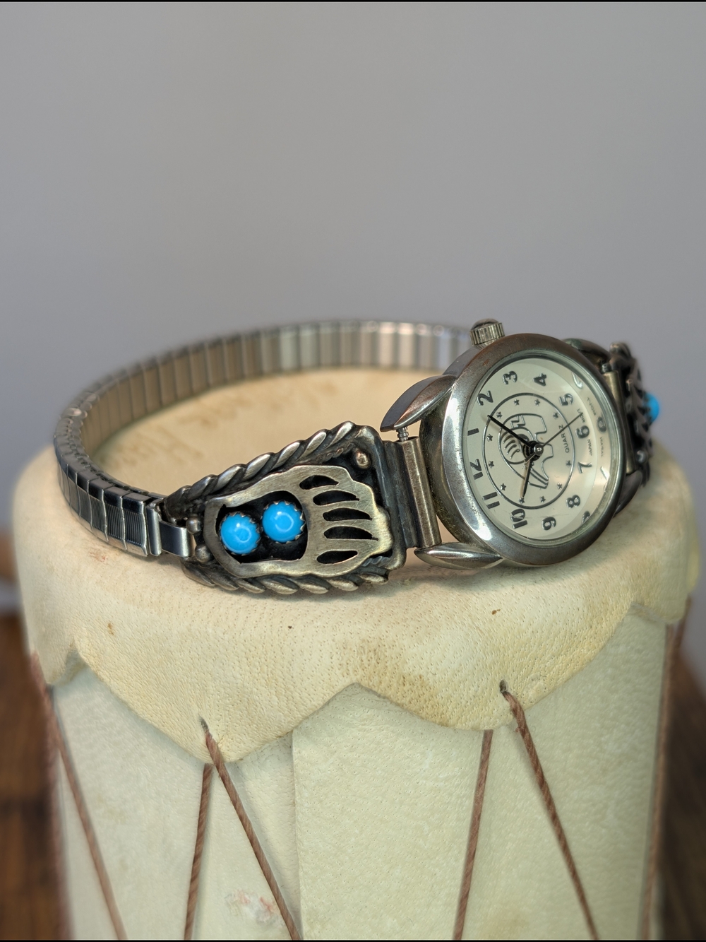 Running Bear Sterling Silver & Sleeping Beauty Turquoise Bear Paw Watch